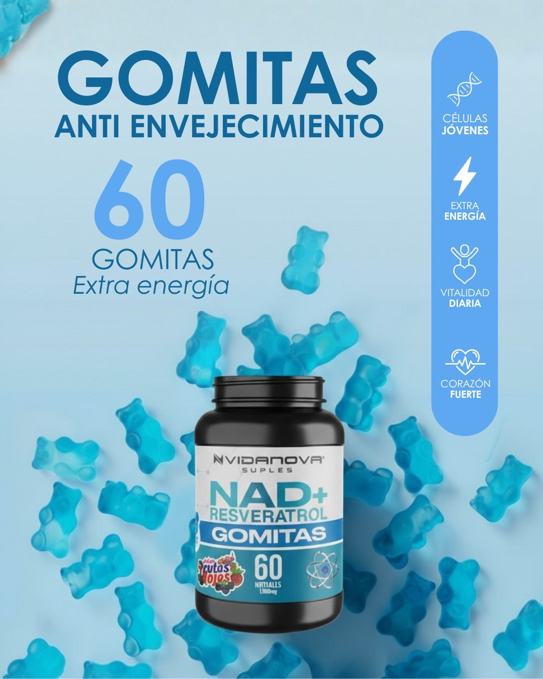 GOMITAS Y TABLETAS  NAD+RESVERATROL 1000mg 60